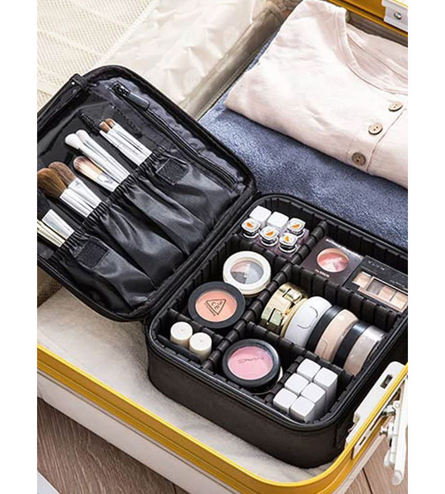 YouBella Jewellery Organiser PU Leather Zipper Portable Storage Box Case with Dividers Container for Rings, Earrings, Necklace Home Organizer, Black